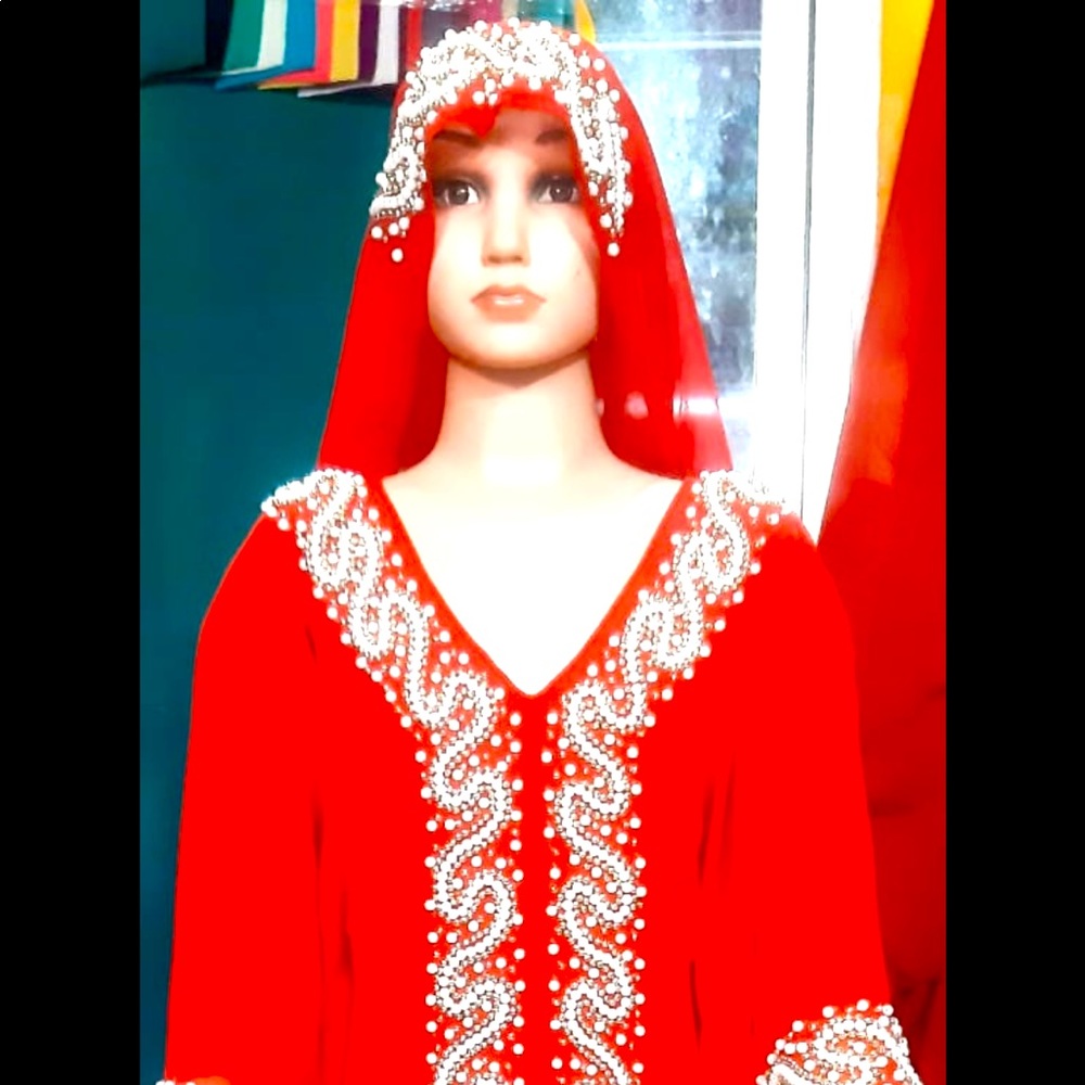 Red Abaya Cloak with Matching Scarf Loose Fit